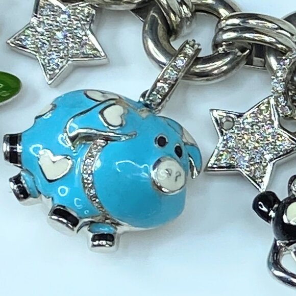 Aaron Basha 18k White Gold Enamel and Diamond Charm Necklace 20" 285.4g JR85754 - Picture 16 of 16